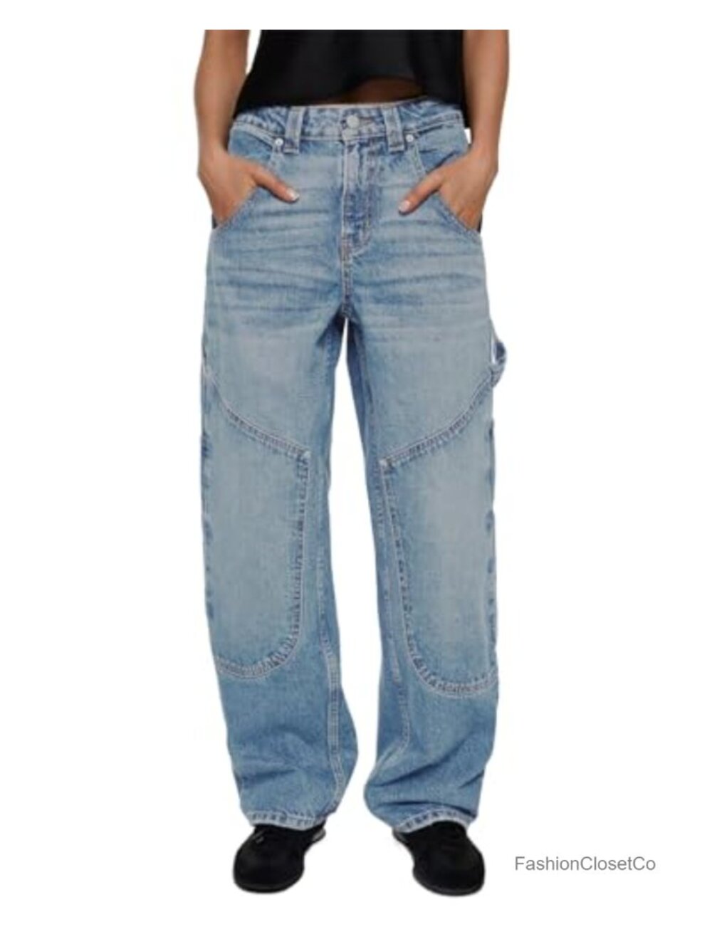 Baggy Barrel Carpenter Jeans for Women Wide Leg Denim Pants Cargo